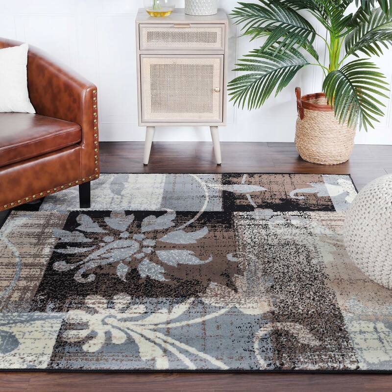 Contemporary Floral Patchwork Indoor Area Rug or Runner by Superior - 5' X 5' Square - Multi-Color