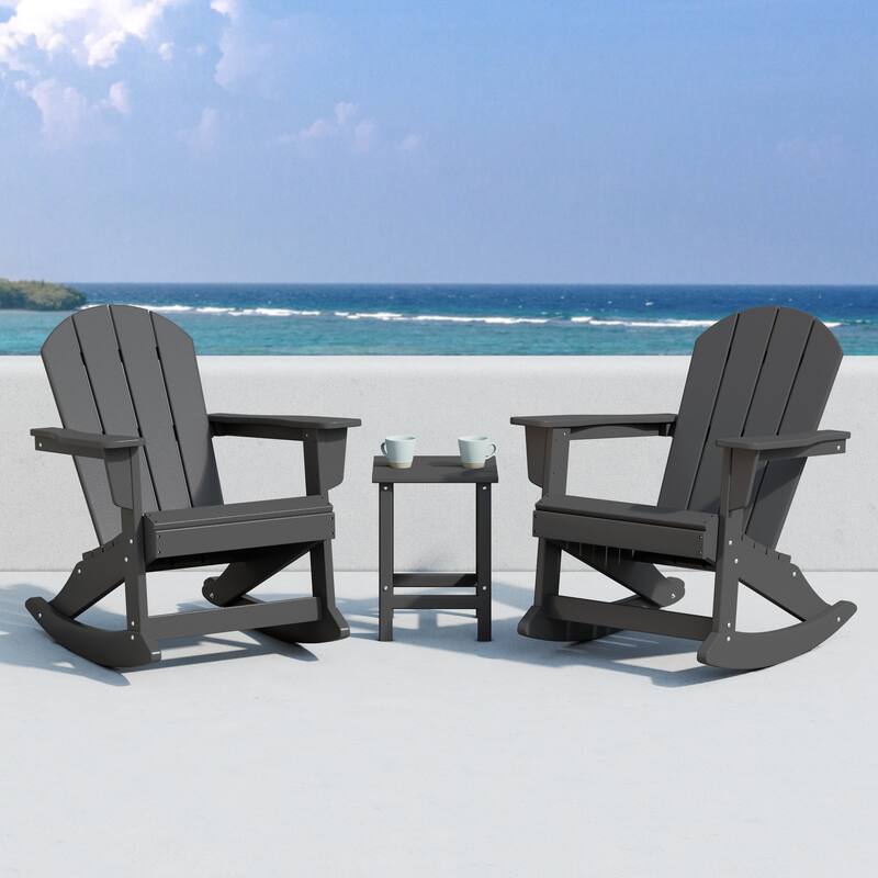 Laguna Hdpe All Weather Outdoor Patio Rocking Chairs With Side Table (3-Piece Set)