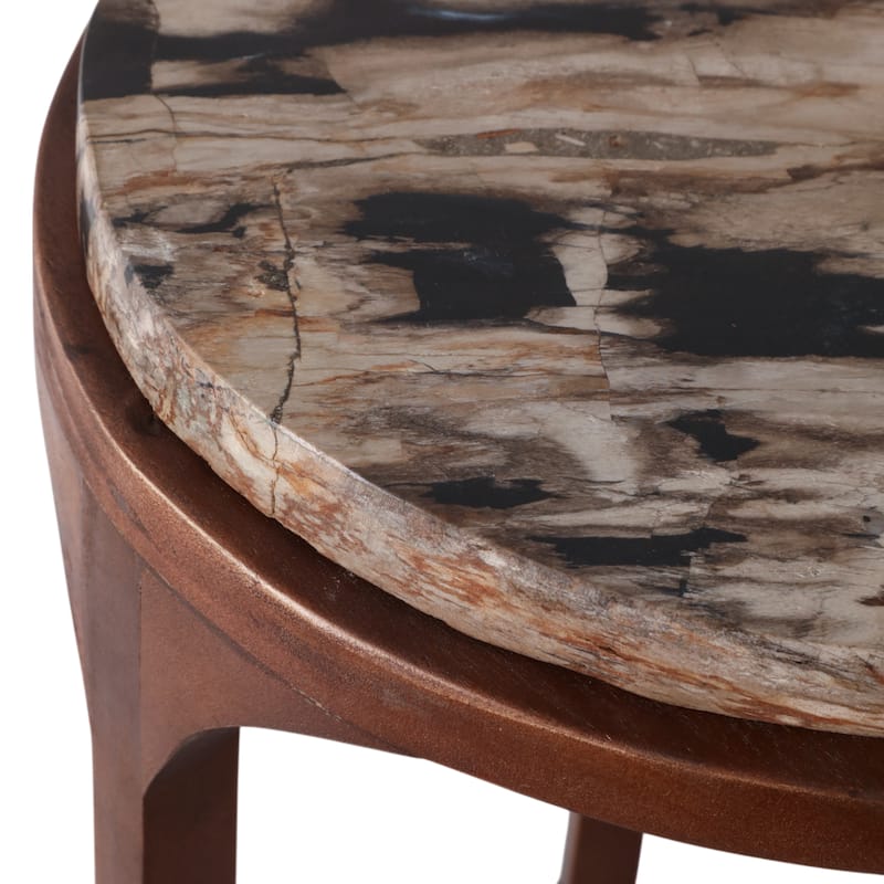 Wood Top Accent Tables Top Modern Round (Set of 2) - 20/23" Brown - 14.25" x 14.25" x 23.25"