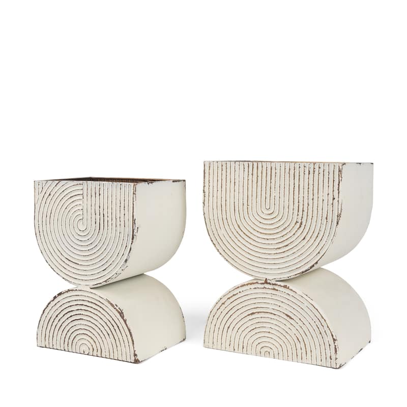 Medina Off White w/ Gold Antiquing Tall Metal Planters (Set of 2) - 9.5L x 7.1W x 12.4H - Off-White