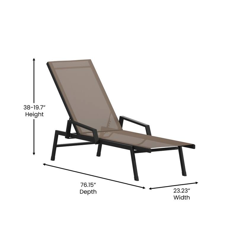 Set of 2 All-Weather Textilene Adjustable Chaise Lounge Chairs with Arms