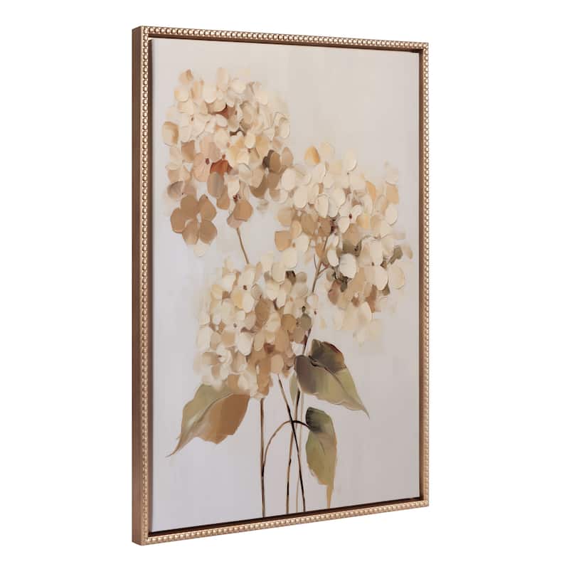Kate and Laurel Sylvie Beaded Soft Hydrangeas Framed Canvas - 23x33 - Gold