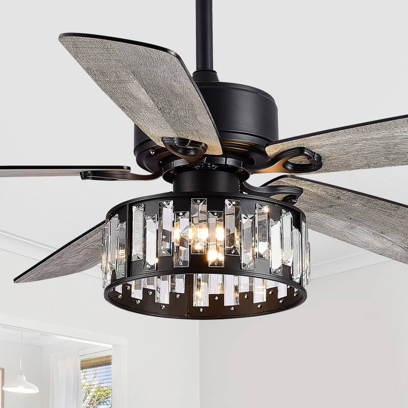 52 in. Indoor Black Ceiling Fan with Crystal Light Kit and Remote Control Included