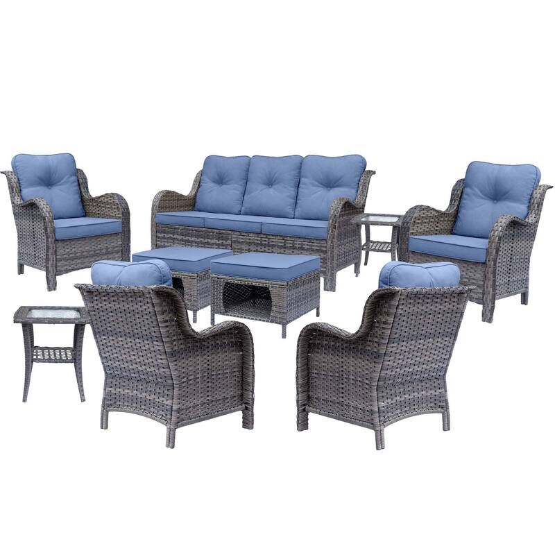 Gray Rattan Wicker High Back Outdoor Patio Furniture Sofa Seating Set