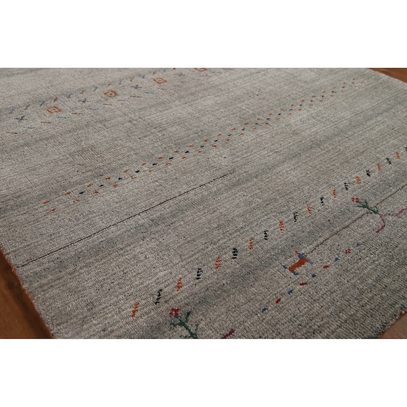 Hand Knotted Oriental 100% Wool Carpet Tribal Animal Pictorial Greys & Charcoal Gabbeh Area Rug - 5' 11'' X 3' 11''