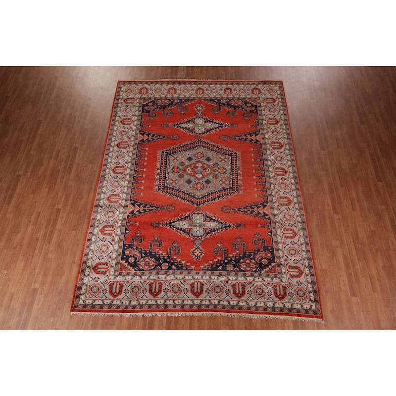 Viss Oriental Area Rug Handmade Geoemtric Orange Wool Carpet - 8'11"x 11'10"