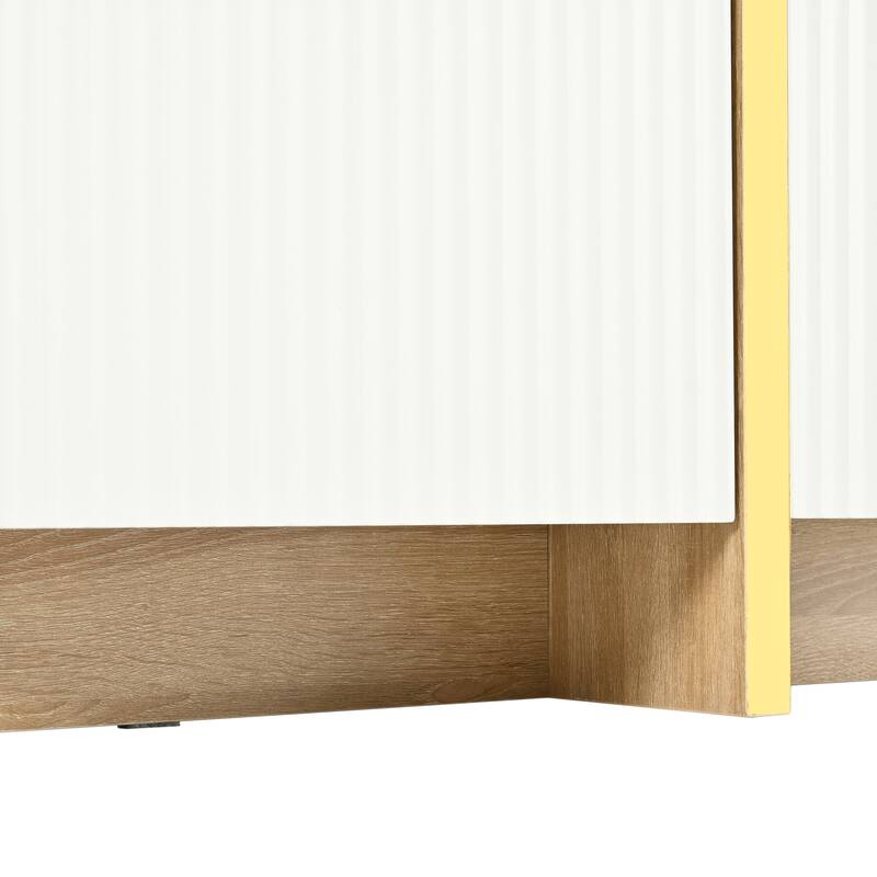 Luxurious 80-Inch TV Stand with Fluted Panels, Golden Wood Grain Legs, Storage Cabinets & Drawers, Modern Media Console