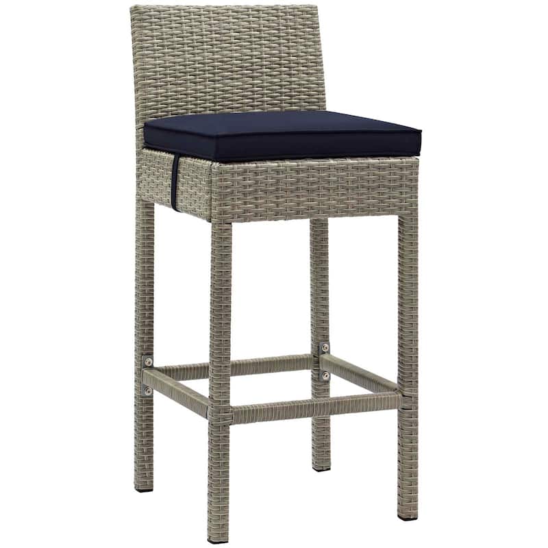 Havenside Home Bocabec Patio Wicker Rattan Bar Stool - light gray navy