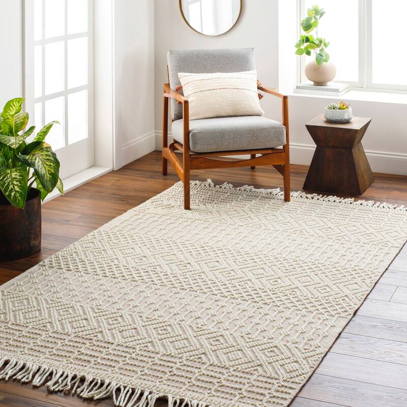 Thackery Handmade Farmhouse Stripe Wool Area Rug - Pink/Cream - 8' x 10'