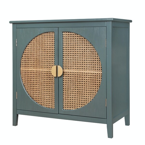 2-Door Cabinet with Semicircular Natural Rattan Weaving - Bed Bath