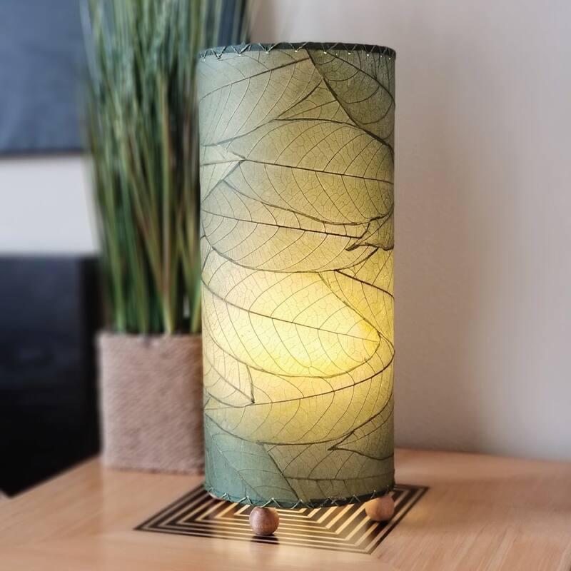 Eangee Handmade Cocoa Leaf Cylinder Table Lamp, Cocoa Leaves Shade, 7 x 7 x 17 in.