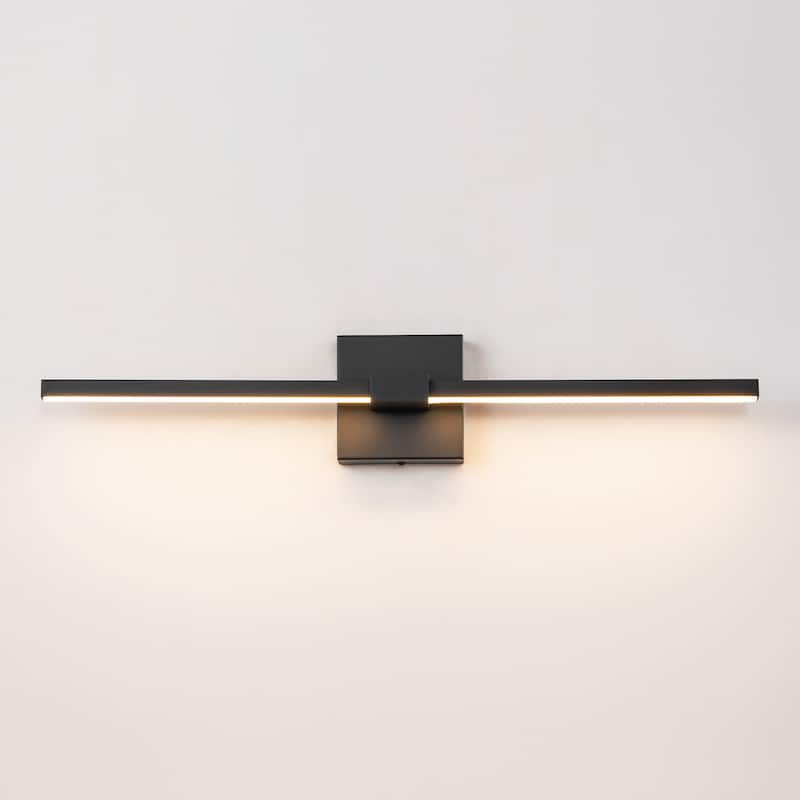 1-Light Modern Black Aluminum Linear Wall Light Strip Dimmable Integrated LED Bathroom Vanity Light