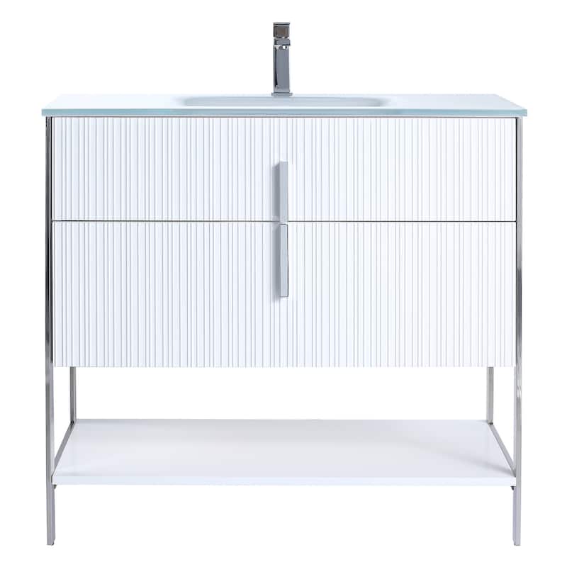 Fine Fixtures Serenity Modern Bathroom Vanity with White Glass Top