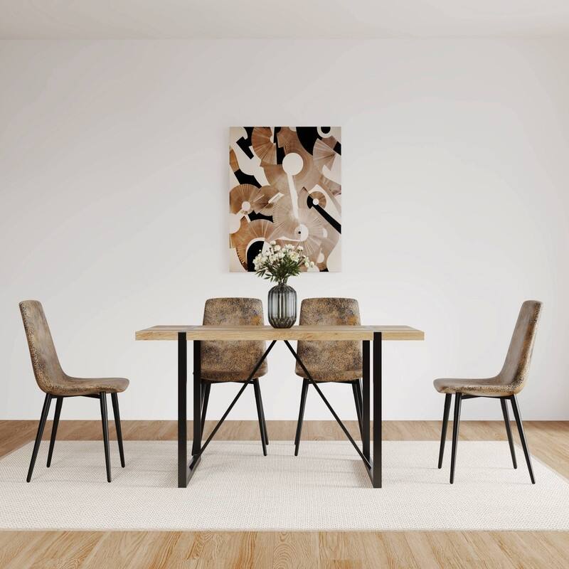 Mid-Century Modern 5 Piece Dining Table Set,Solid Wood Table with 4 Upholstered Dining Chairs