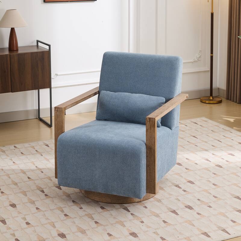 Mid-Century Boucle Upholstered Swivel Armchair With Pillow