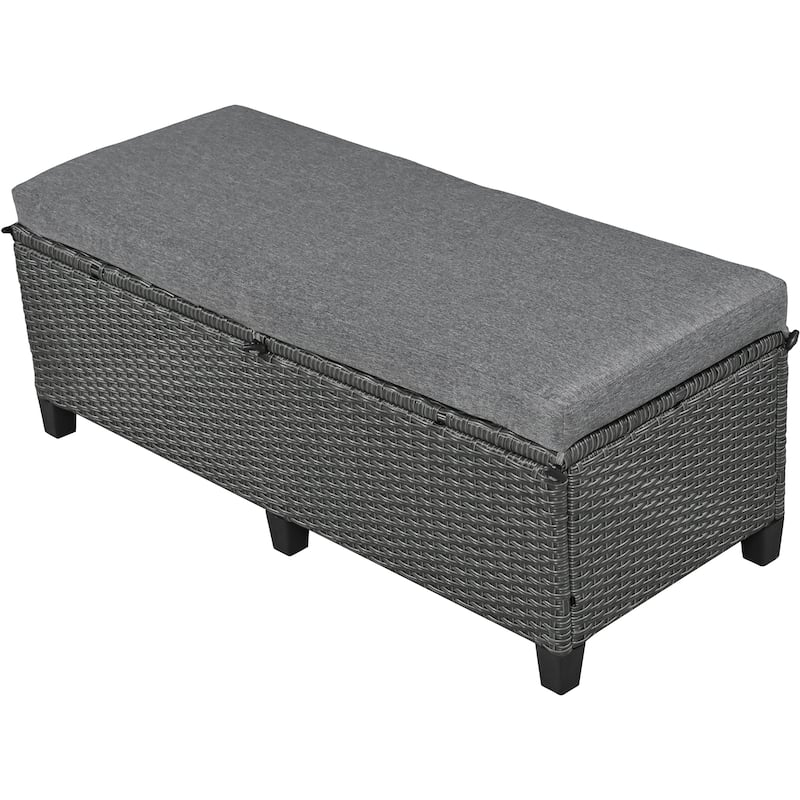 Roomfitters 5-Piece Outdoor PE Wicker Patio Sofa Set with 2 Extendable Side Tables, Dining Table