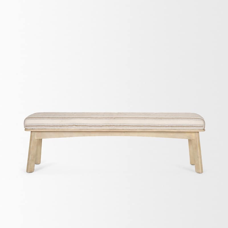 Taimo White Washed Light Brown Wood w/ Striped Fabric Seat Bench - 62.2L x 17.0W x 19.3H