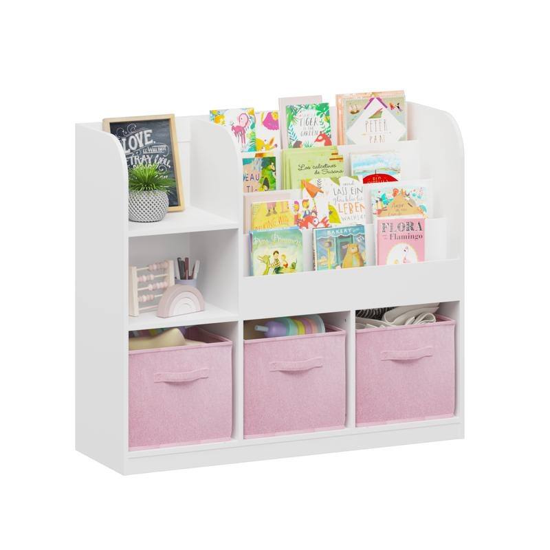 3-Tier Kids Bookcase with Collapsible Drawers & Anti-Tip Safety - Toy & Book Storage Shelf