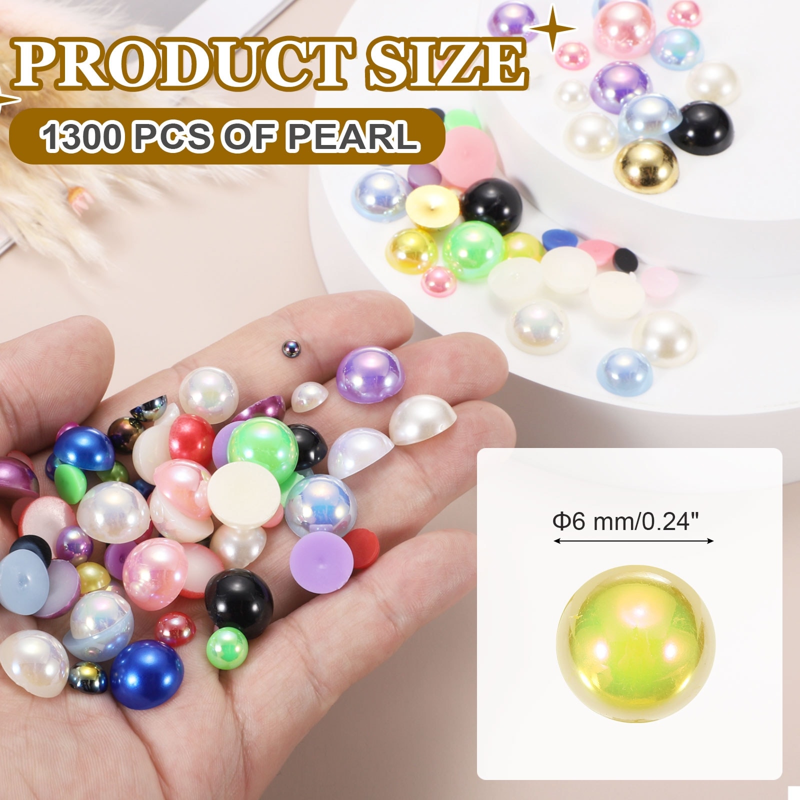 1300Pcs Half Pearl,6mm Plastic Half Flatback Imitation Pearls Cabochon(White AB)