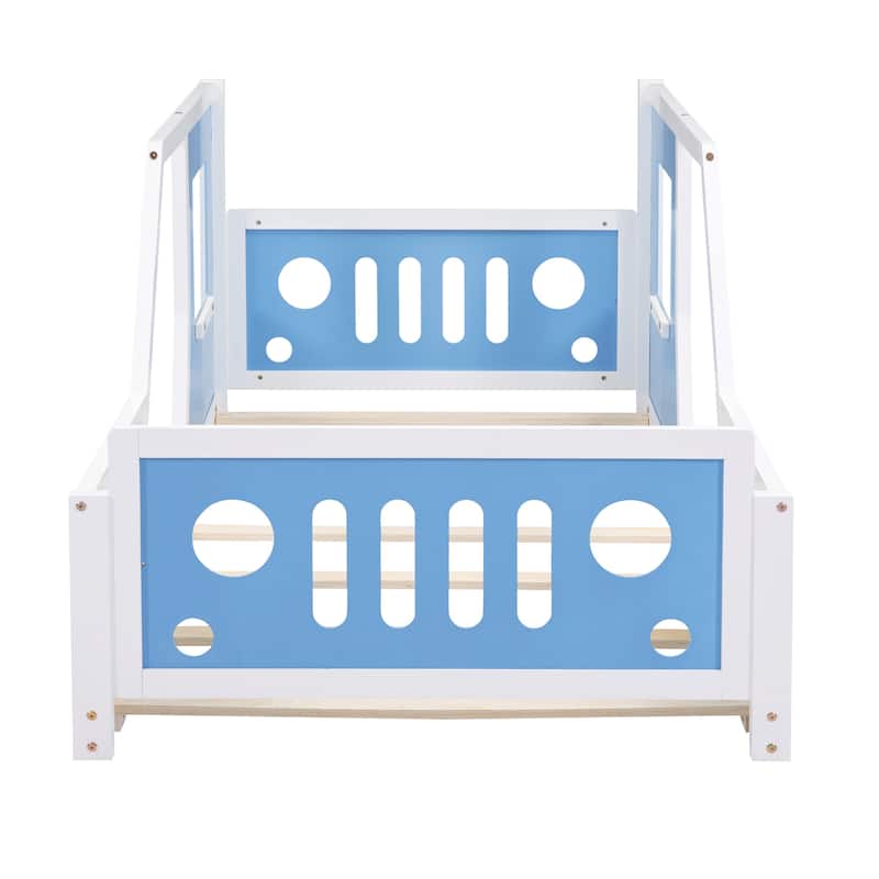 Pine Car-Shaped Platform Bed with Decorative Wheels