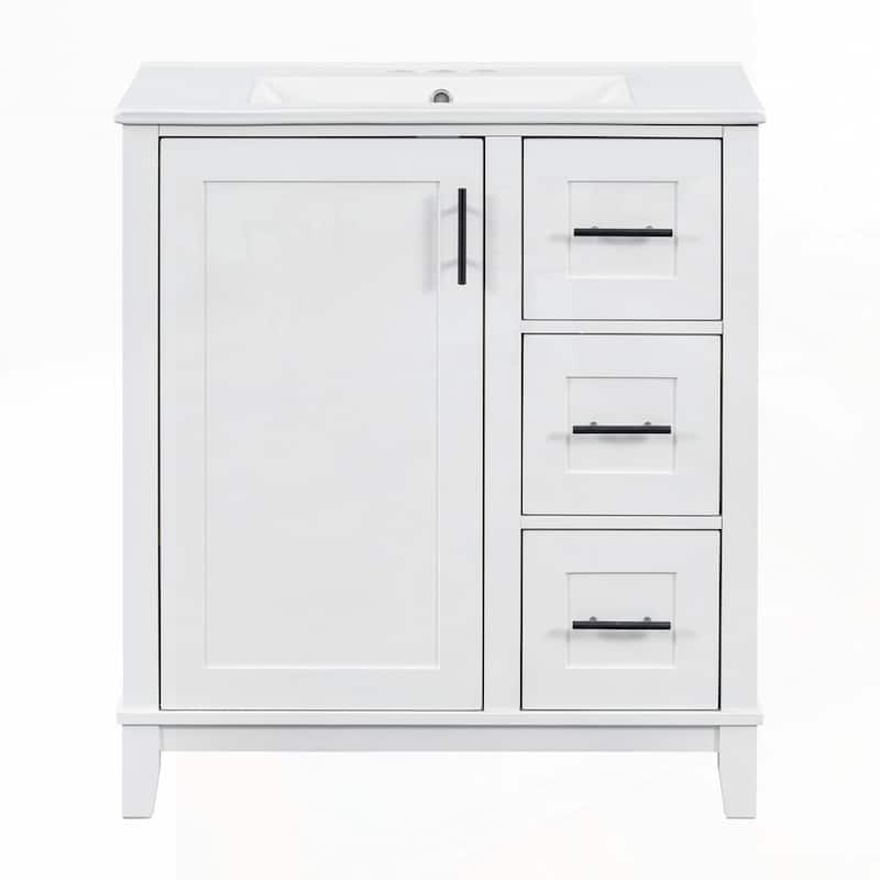 bathroom vanity with ceramic sink