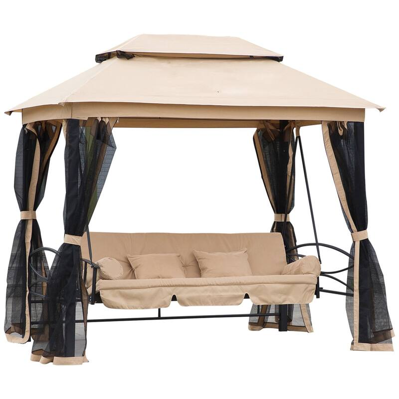 3Seat Outdoor Gazebo Swing with Double Tier Canopy, Mesh Sidewalls Bed Bath & Beyond 39947246