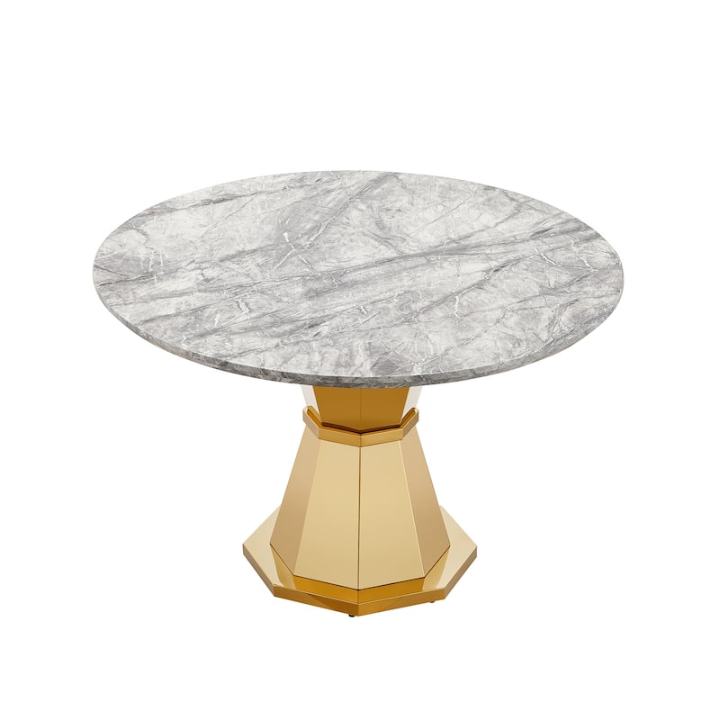 GDFStudio - Jane Series 47" Round Marble Dining Table and Stainless Steel Base for Dining Room, Kitchen