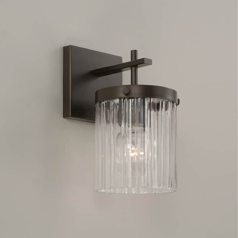 5.5" W x 10.75" H 1-Light Sconce with Clear Beveled Fluted Glass - 5.5"W x 10.25"H x 8"E