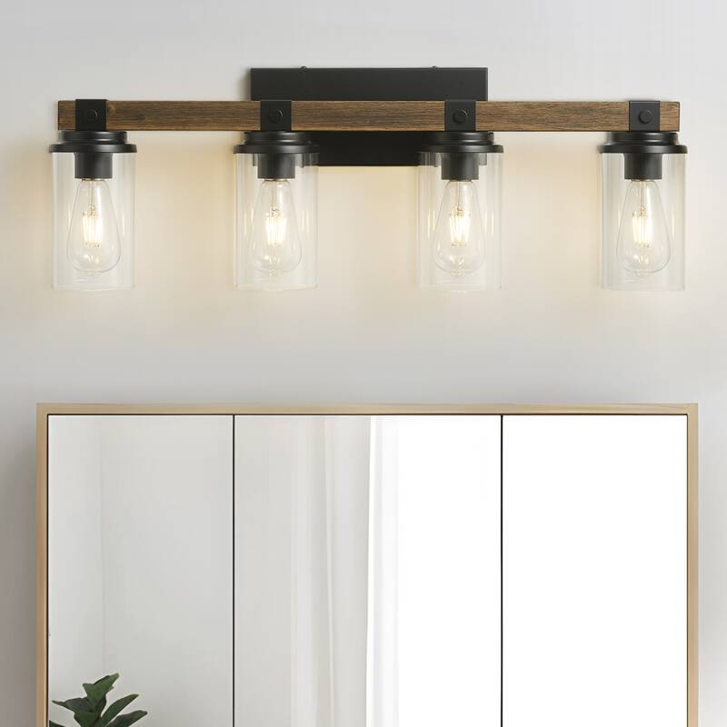 Starsky 2/3 Lights Farmhouse Modern Dimmable Bathroom Glass Vanity Light with Clear Cylinder Shade