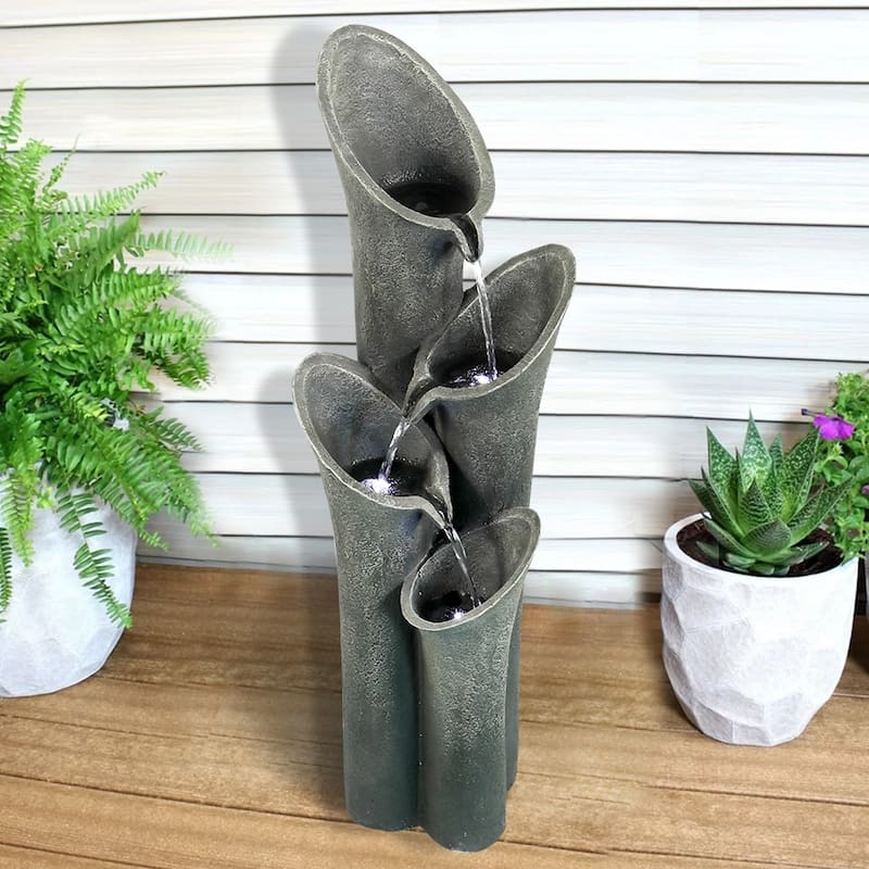 33.5 inch H Cascading Outdoor Water Fountain w/Lights for Home Decor