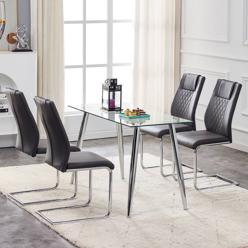 Faux Leather Dining Room Chairs with Upholstered Seat, Modern Kicthen Chairs Armless Accent Chairs with Metal Legs, Set of 4