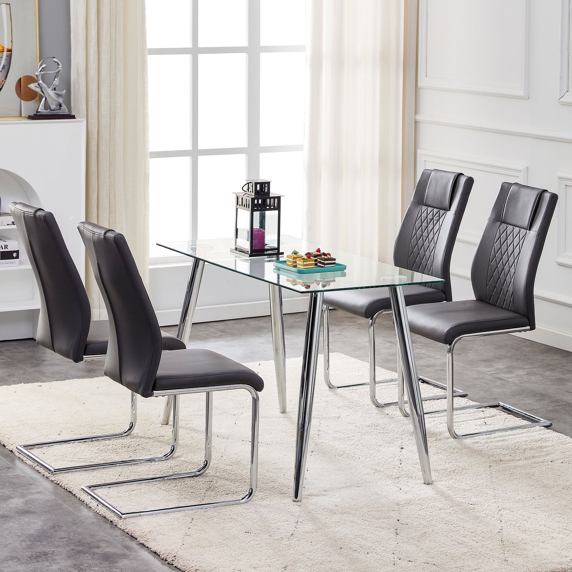 Modern Dining Chairs with Faux Leather Padded Seat