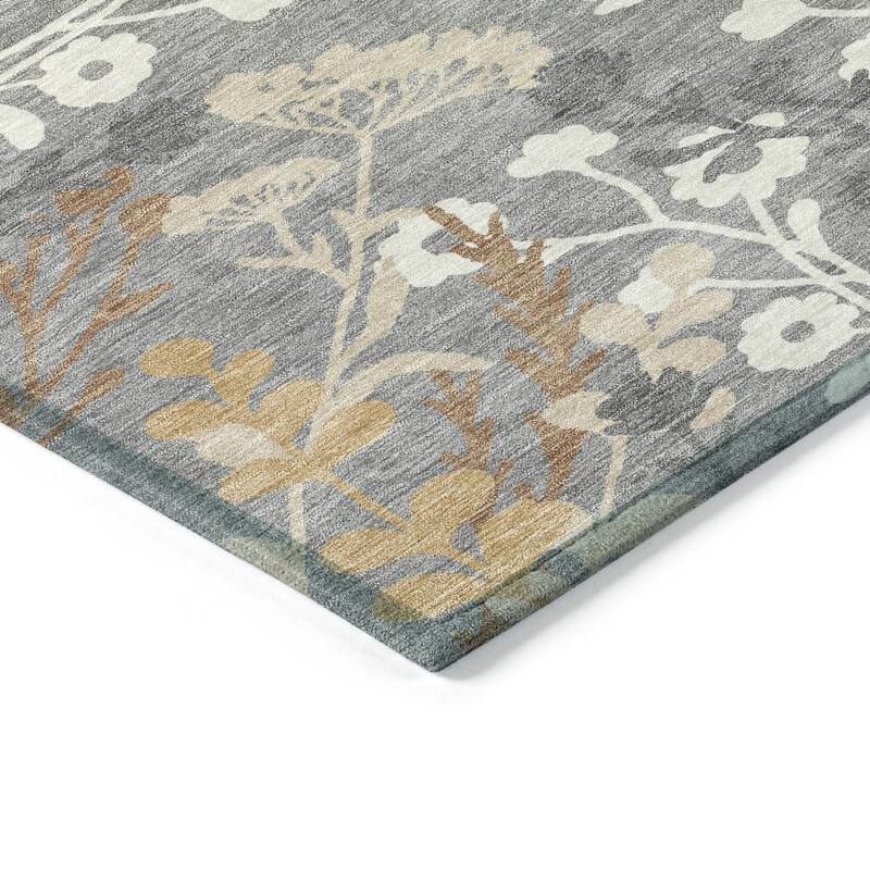 Machine Washable Indoor/ Outdoor Floral Border Chantille Rug