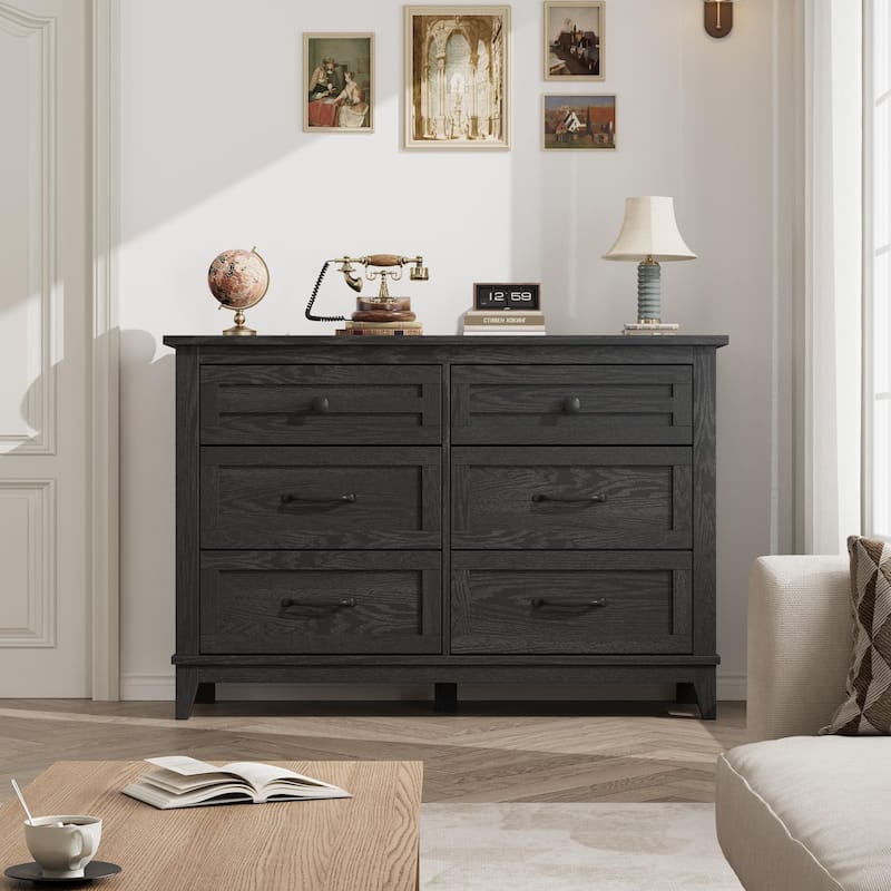 6 Drawer Dresser for Bedroom, 47" Wide Wooden Storage Chest, Freestanding Closet Organizer