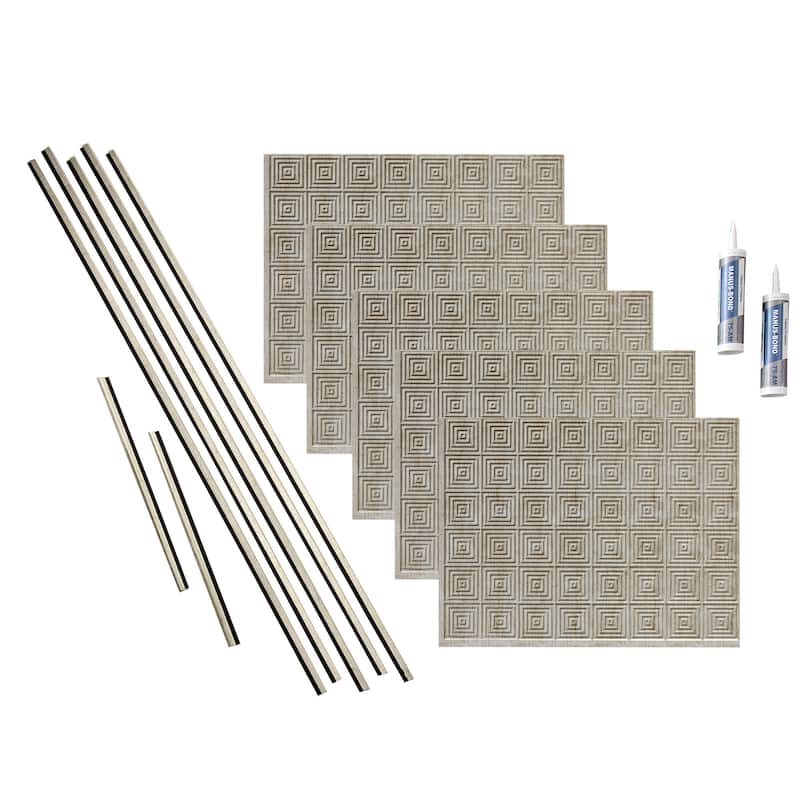 FASÄDE Miniquattro Decorative Vinyl Backsplash Panel - 15 Sq Ft Kit - Vintage Metal