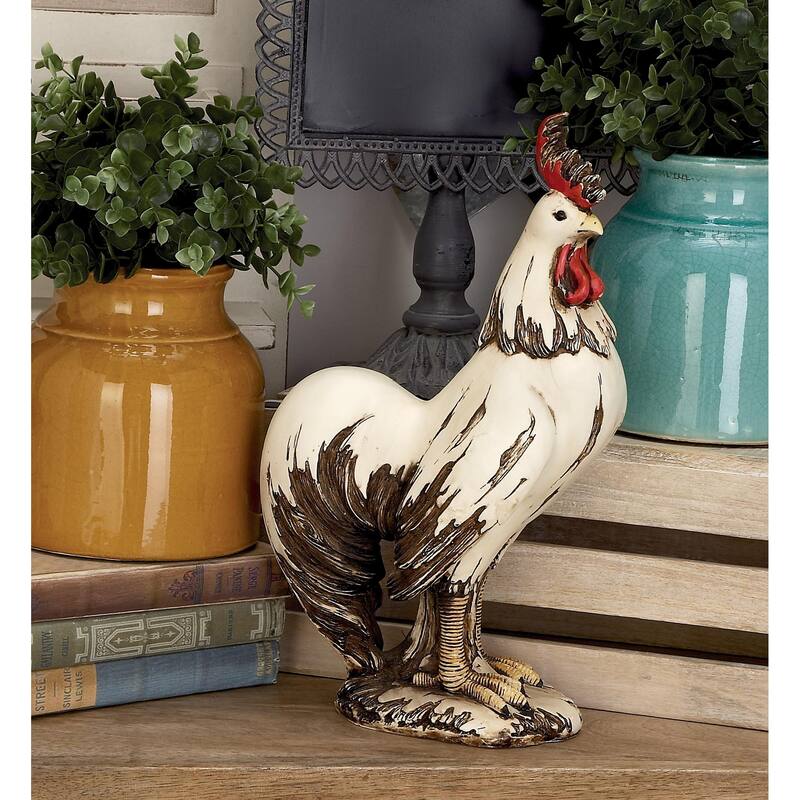 Polystone Rooster Indoor Outdoor Decorative Garden Sculpture - White - Roche River Decor
