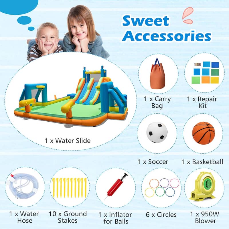 Costway Inflatable Water Slide with 2 Long Slides Pool Climbing Walls - Multicolor