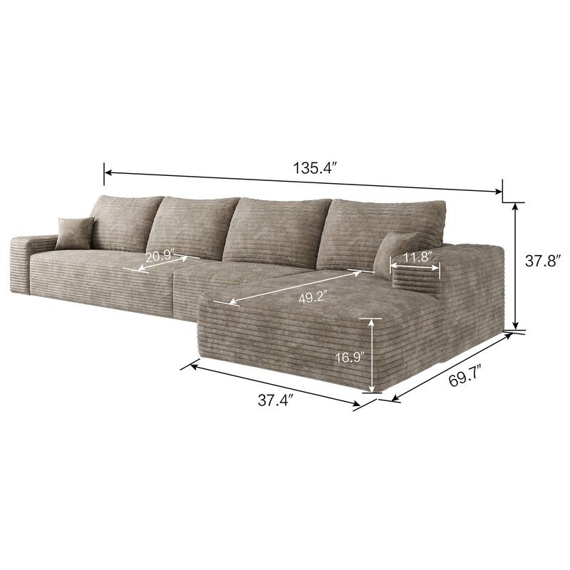 Sofa 135-in Casual Camel 4 -seater Right Sectional - 8' x 10'