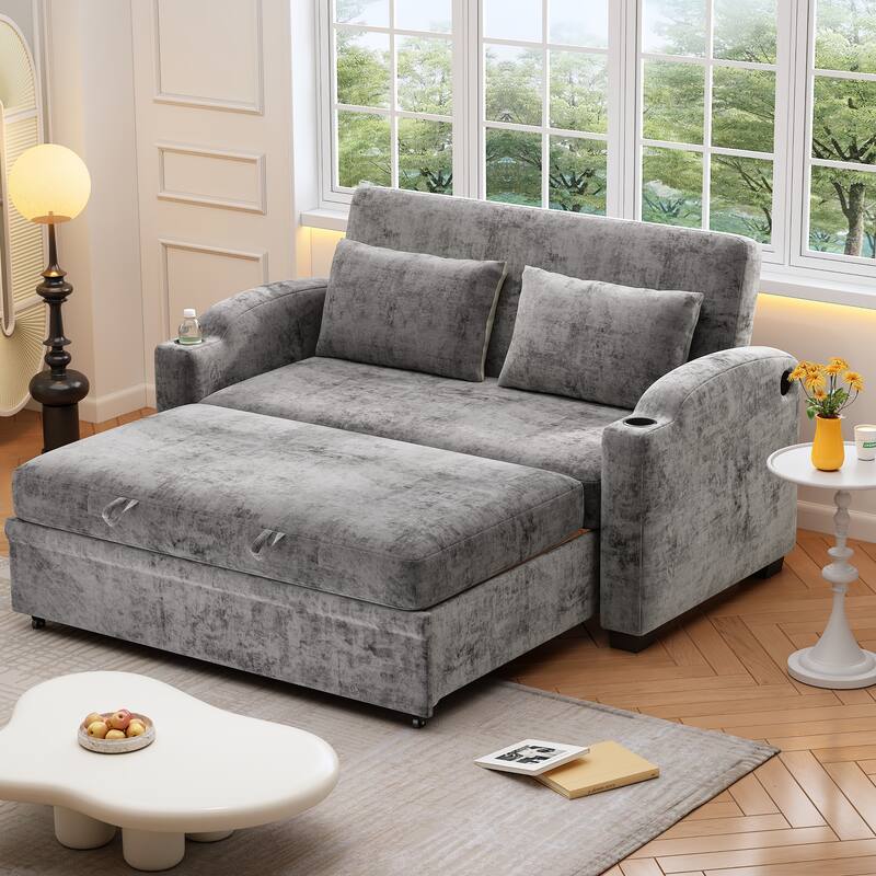 Versatile 3-in-1 Pull Out Sofa Bed with Adjustable Backrest, Loveseat Couch Bed Sofa Bed with Reclining Back