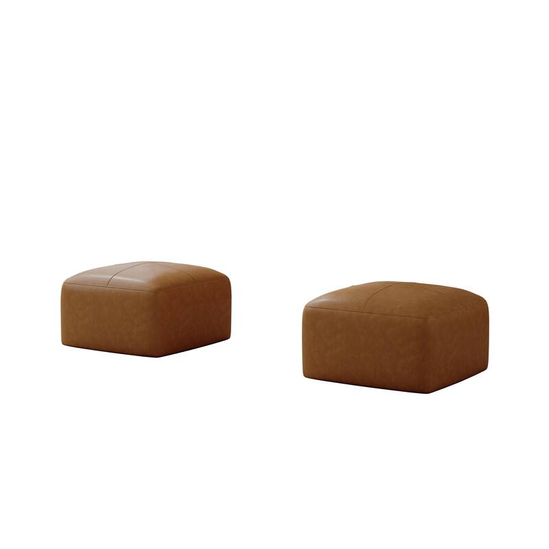 UIXE Genuine Leather Ottoman, Upholstered Ottoman for Living Room