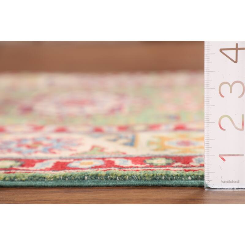 Light Green Kazak Oriental Accent Rug Handmade Wool Carpet - 2'9" x 4'1"