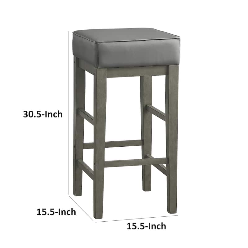 Vin 31 Inch Counter Height Stool, Gray Faux Leather Seat, Solid Wood Frame