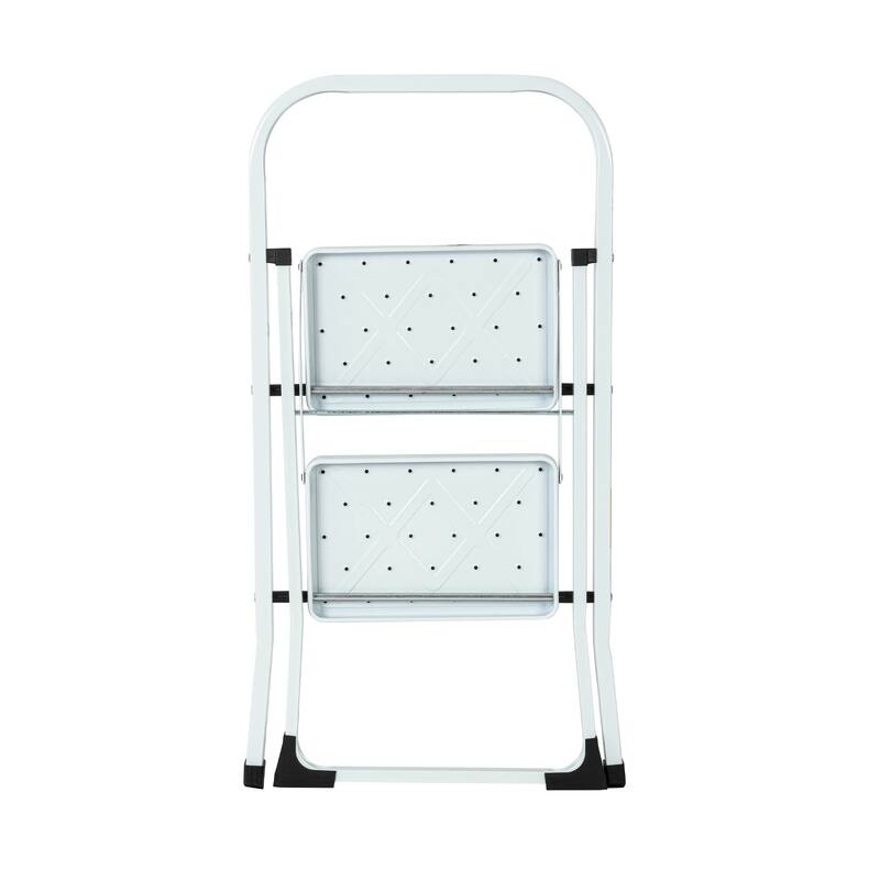 330 lb Capacity 2-Step White Iron Folding Step Stool Ladder
