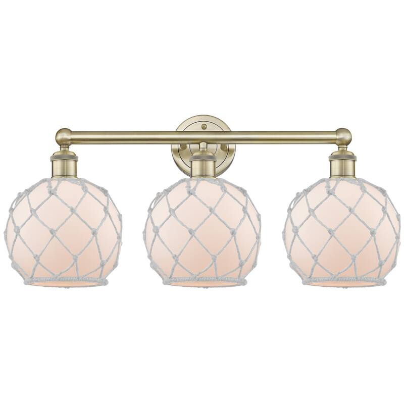 Innovations Lighting 616-3W-13-26 Farmhouse Rope Vanity Farmhouse Rope - Antique Brass / White Glass with White Rope