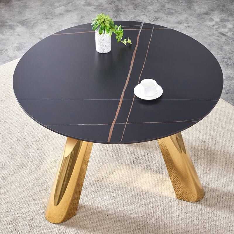 Round Dining Table, Kitchen Table with Stainless Steel Legs, Round Coffee Table Bistro Table for Dining Room