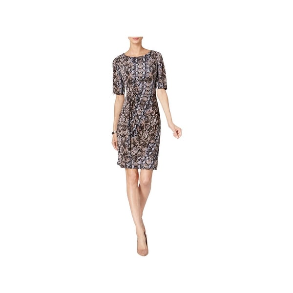 Connected Apparel Womens Petites Mini Dress Snake Print Faux Wrap
