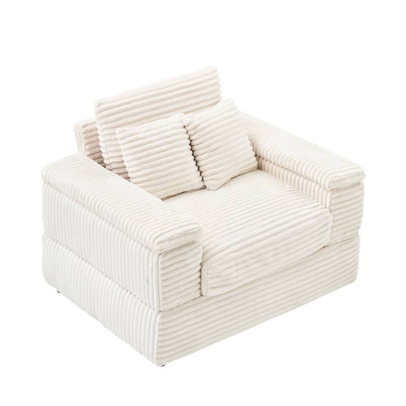 Corduroy Single Sofa Set with 2 Throw Pillows (500lb Capacity)