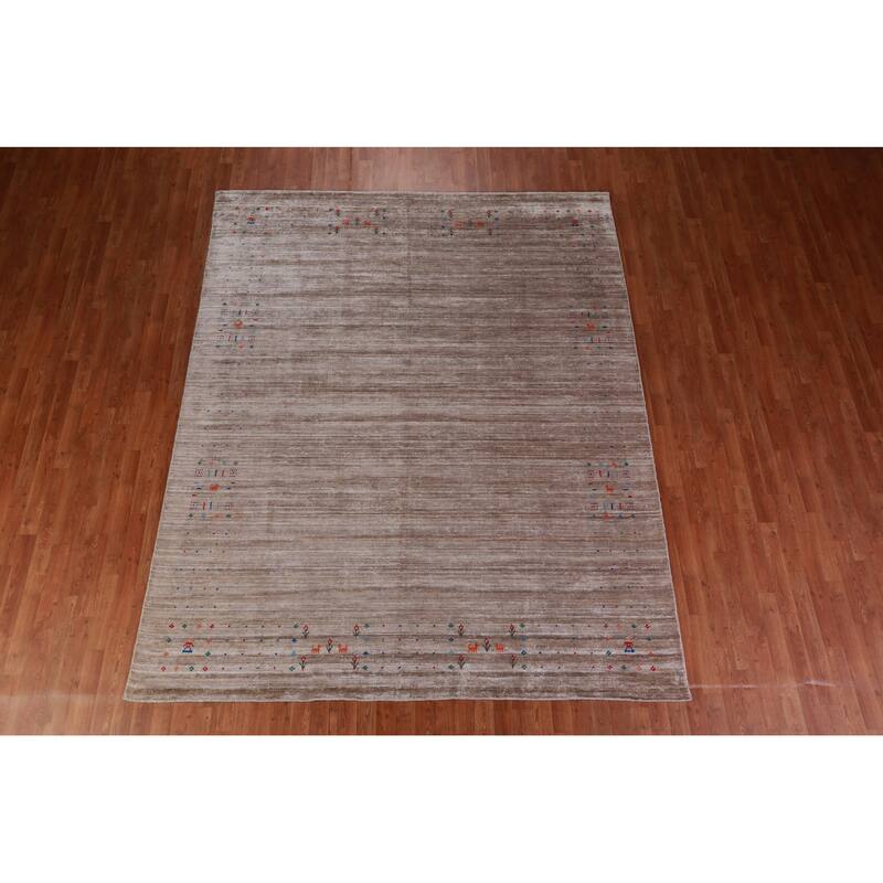 Hand Knotted Oriental 100% Wool Carpet Tribal Stripe Greys & Charcoal Gabbeh Area Rug - 9' 11'' X 7' 11''