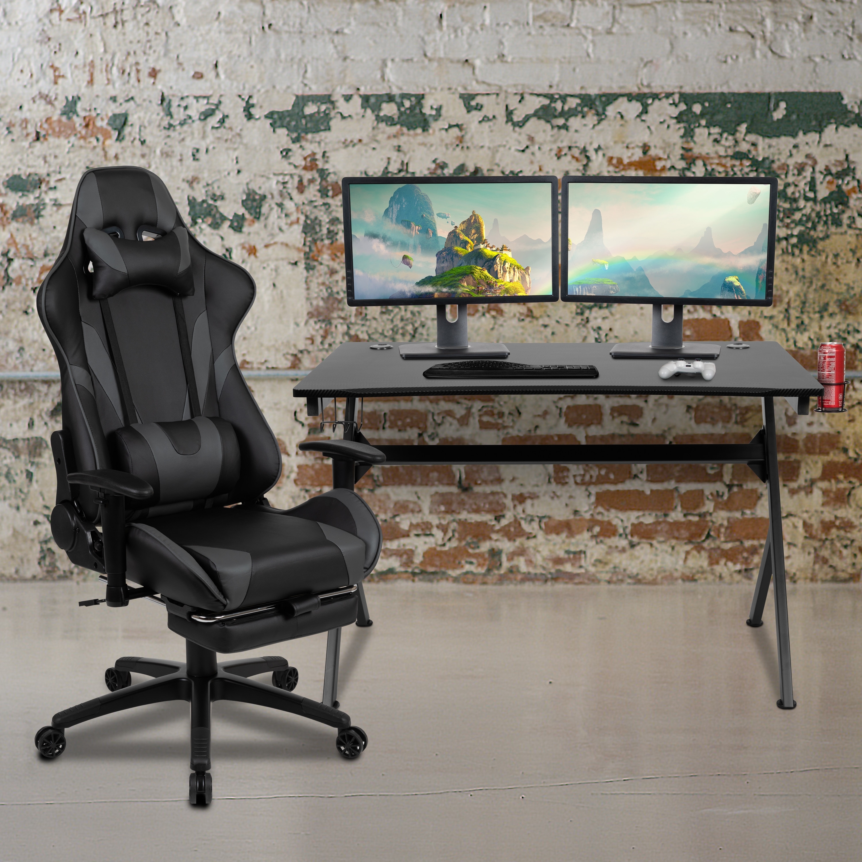 Gaming Desk Set Cup Headset Holder Reclining Footrest Bed