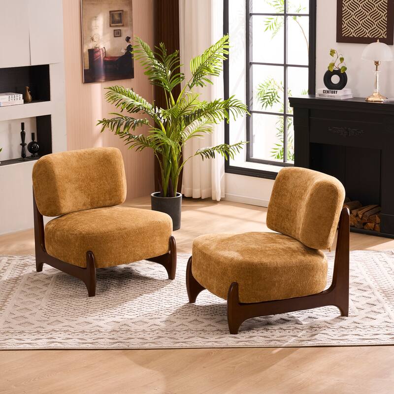 30"W Mid-Century Modern Accent Chair with Solid Wood Frame, Boucle Comfy Living Room Chair for Bedroom Lounge Reading Room